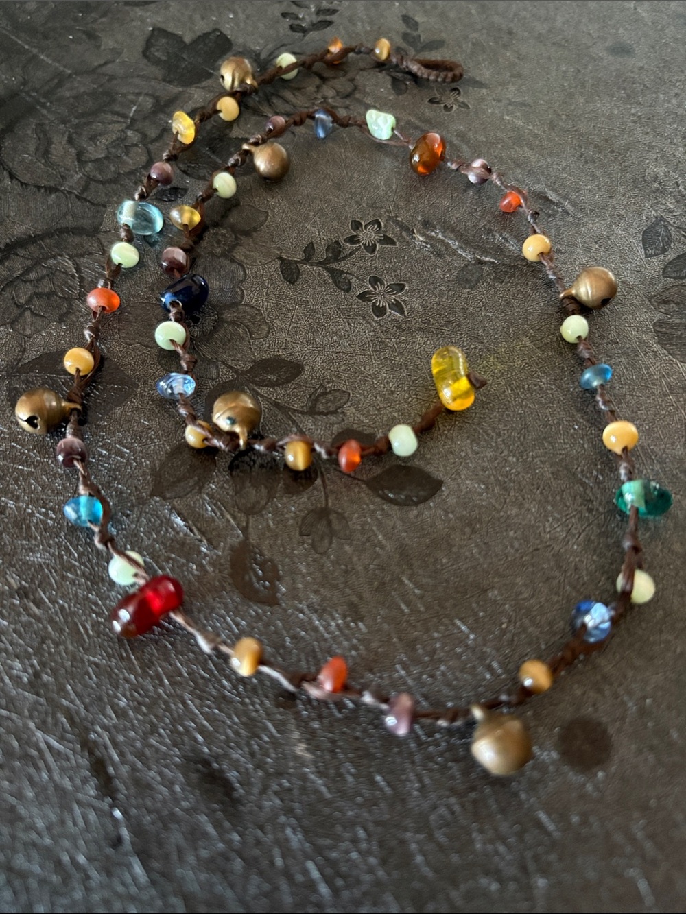 VINTAGE HANDMADE ETHNIC TRIBAL BEADED WITH TINY DANGLING BELLS 20" NECKLACE